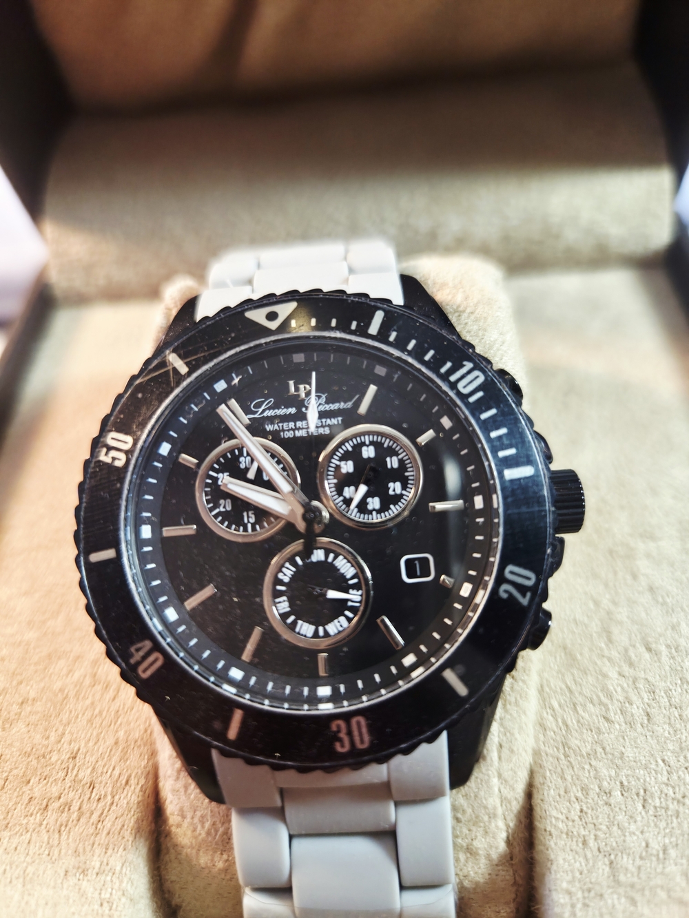 Lucien Piccard Black Dial Chronograph Watch with Grey Stainles Still Band